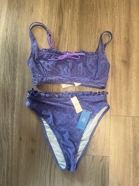 Cupshe Lavender Eyelet Ruffled Bikini Set - Purple